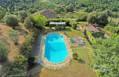 Maison de campagne à vendre Arezzo, Toscane, RIF 2993 Blick auf Pool und Anwesen